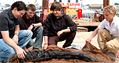 BU students with wood carving