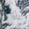 Satellite image of Britain under snow
