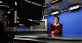 Student journalist working in TV studio