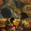 Neanderthals at the cave site of Trou Al'Wesse in Belgium, clinging on as climate deteriorated - a digital painting by James Ives