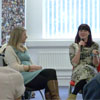 Jess Griffiths, director of I*EAT (left) chats with BU graduate Alice Jackson