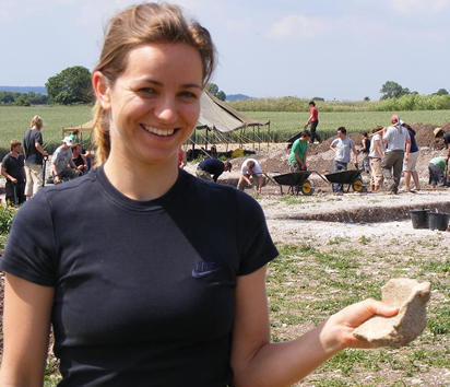 BSc Heritage Conservation student, Lucia Fenikova, displays the Roman Purbeck stone mortar