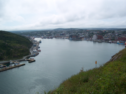 Caption: looking towards St. Johns from the entrance to the harbour