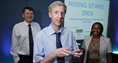 Ross Burling (centre) proudly displays his Silicon Southwest Rising Star award for best undergraduate project, with supervisor Dr Jon Cobb.