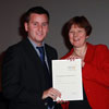 George Scott being presented his award for Sports Journalism from Helen Boaden