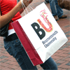 Bag with the BU logo on