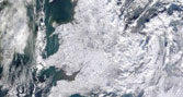 Satellite image of Britain under snow