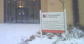 BU sign in the snow
