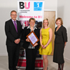 (left to right) BU Vice-Chancellor, Professor John Vinney with prize-winner Dr Clare Taylor alongside former Students’ Union Vice-President Ko Leech and Chair of the University Board Sue Sutherland