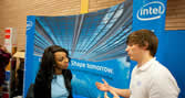 An Intel representative at the BU Careers Fair