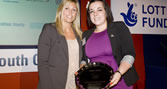 Olympic judo silver medallist Gemma Gibbons (left) presents the Volunteer of the Year award to Roseanne Blaze